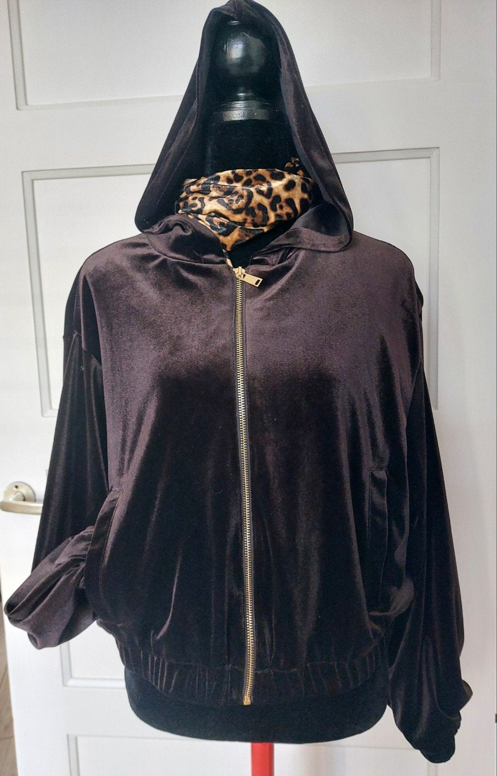 Zara Bruin Fluwelen Jasje met Capuchon en Rits, Bruin, Zara, Maat 42/44 (L), Nieuw