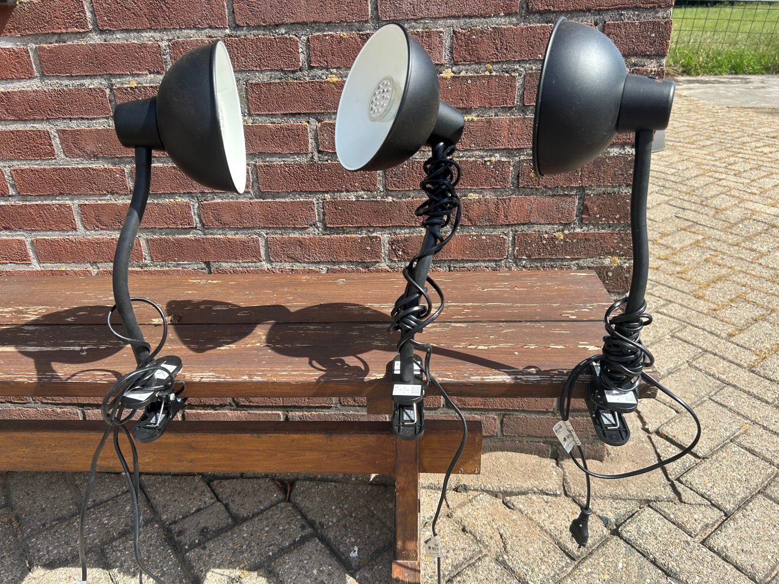 Drie flexibele lampen met klem, Ophalen, Zo goed als nieuw