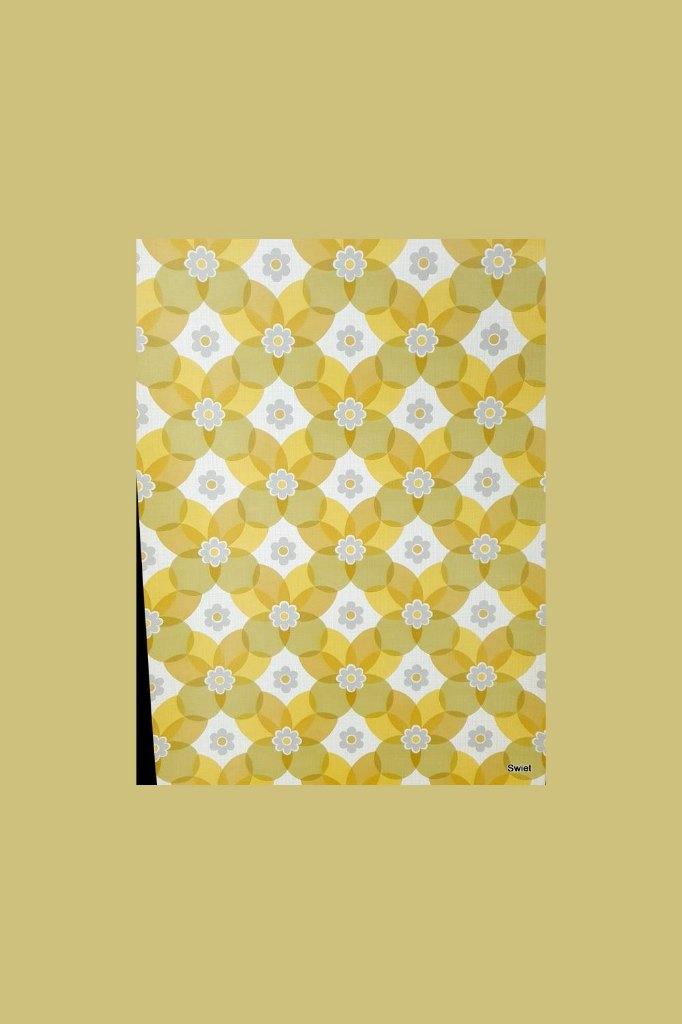 5418 retro behang geel wit blauwgrijs bloemenpatroon swiet, Verzenden, Wit