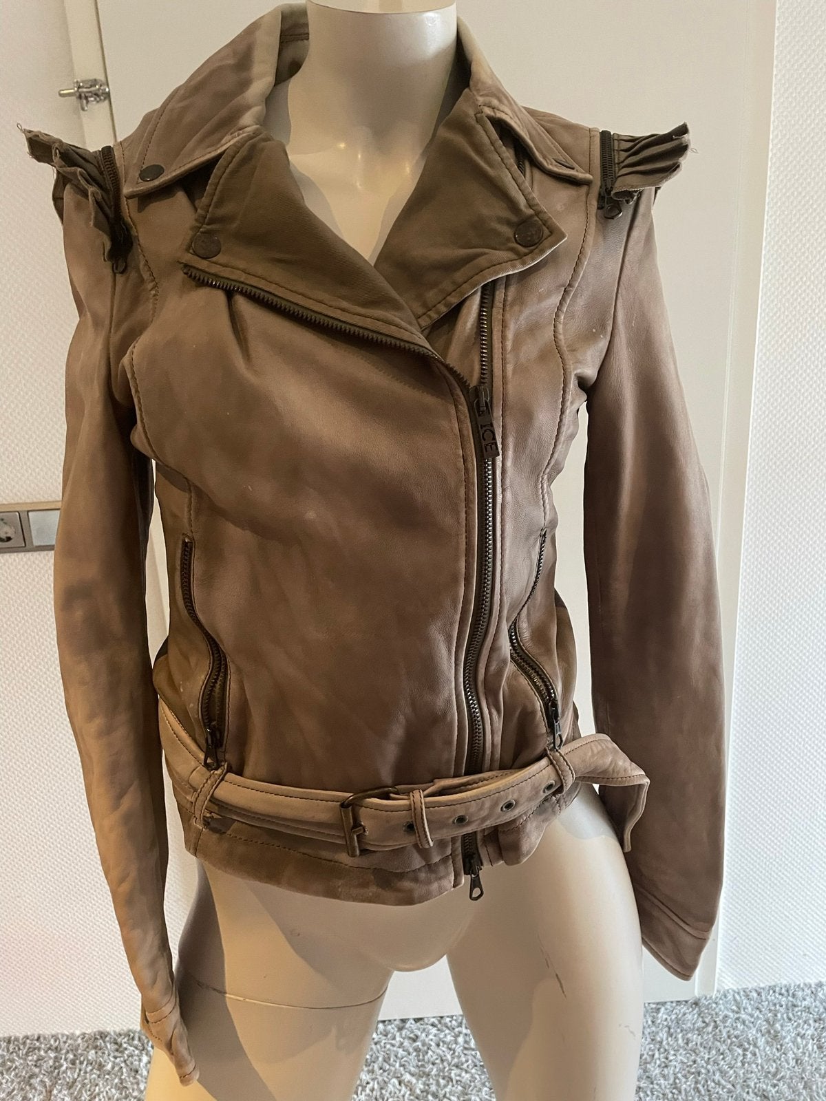 Ice iceberg leer jasje biker model maat s, Bruin, ., Ophalen of Verzenden, Zo goed als nieuw