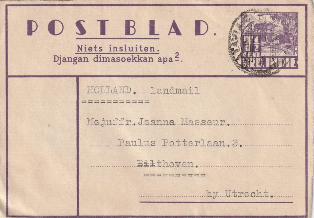 Ned. Indië  Postblad  7 1/2 cent, Postzegels en Munten, Brieven en Enveloppen | Buitenland, Ophalen of Verzenden, Envelop
