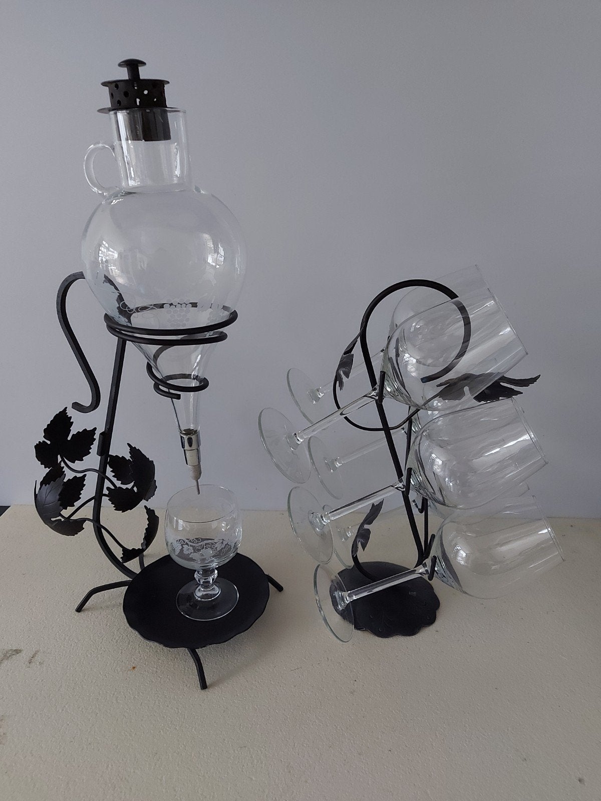 Wijnschenker en glazenhouder met 6 glazen, Ophalen, Gebruikt, Glas, Minder dan 5 flessen