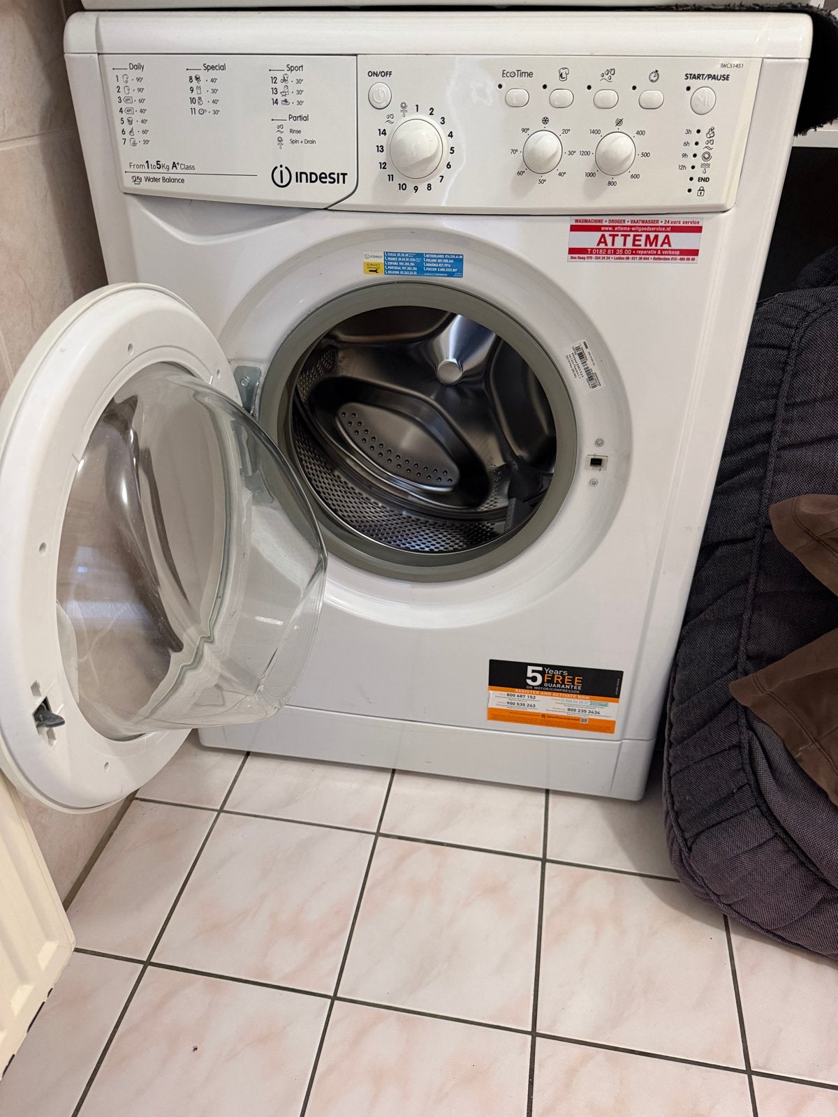 Indesit IWC51451 Wasmachine - 5kg, 1400 tpm, Energie A, Witgoed en Apparatuur, 1200 tot 1600 toeren, 4 tot 6 kg, Ophalen of Verzenden
