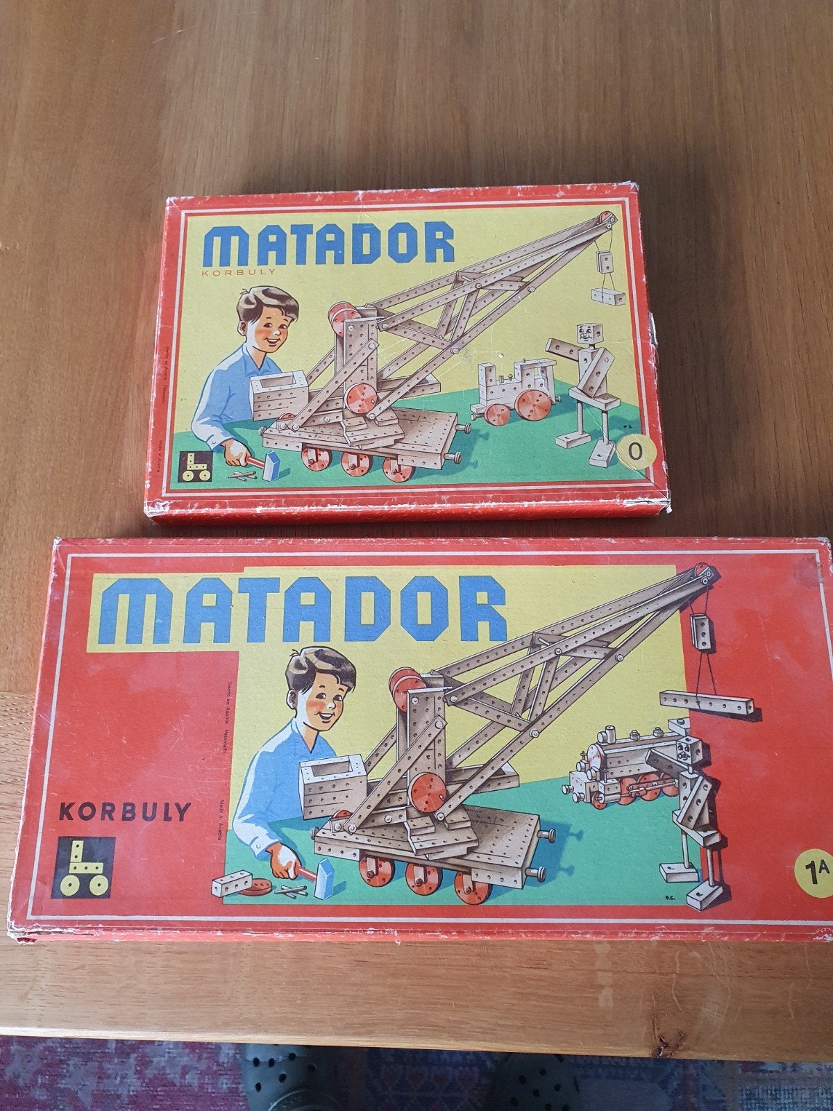 Vintage Matador Houten Bouwdozen (Korbuly) - Set van 2, Ophalen, Gebruikt