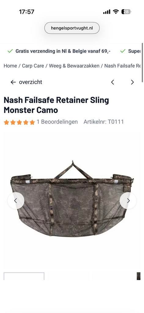 Nash camo monster sling, failsafe retainer sling xl, Watersport en Boten, Hengelsport | Karpervissen, Ophalen of Verzenden, Nieuw