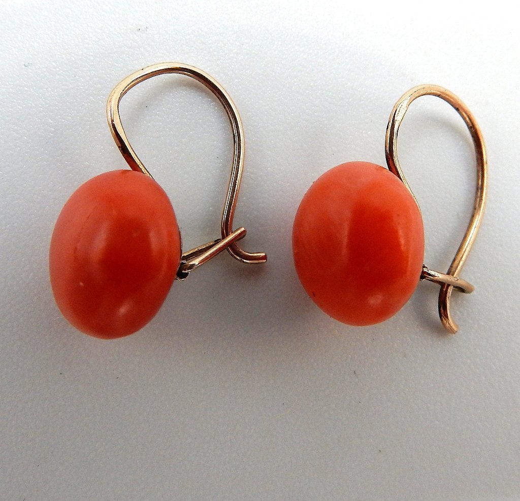 Gouden oorbellen met bloedkoralen, Sieraden, Tassen en Uiterlijk, Antieke sieraden, Ophalen of Verzenden, Goud, Oorbellen, Met edelsteen