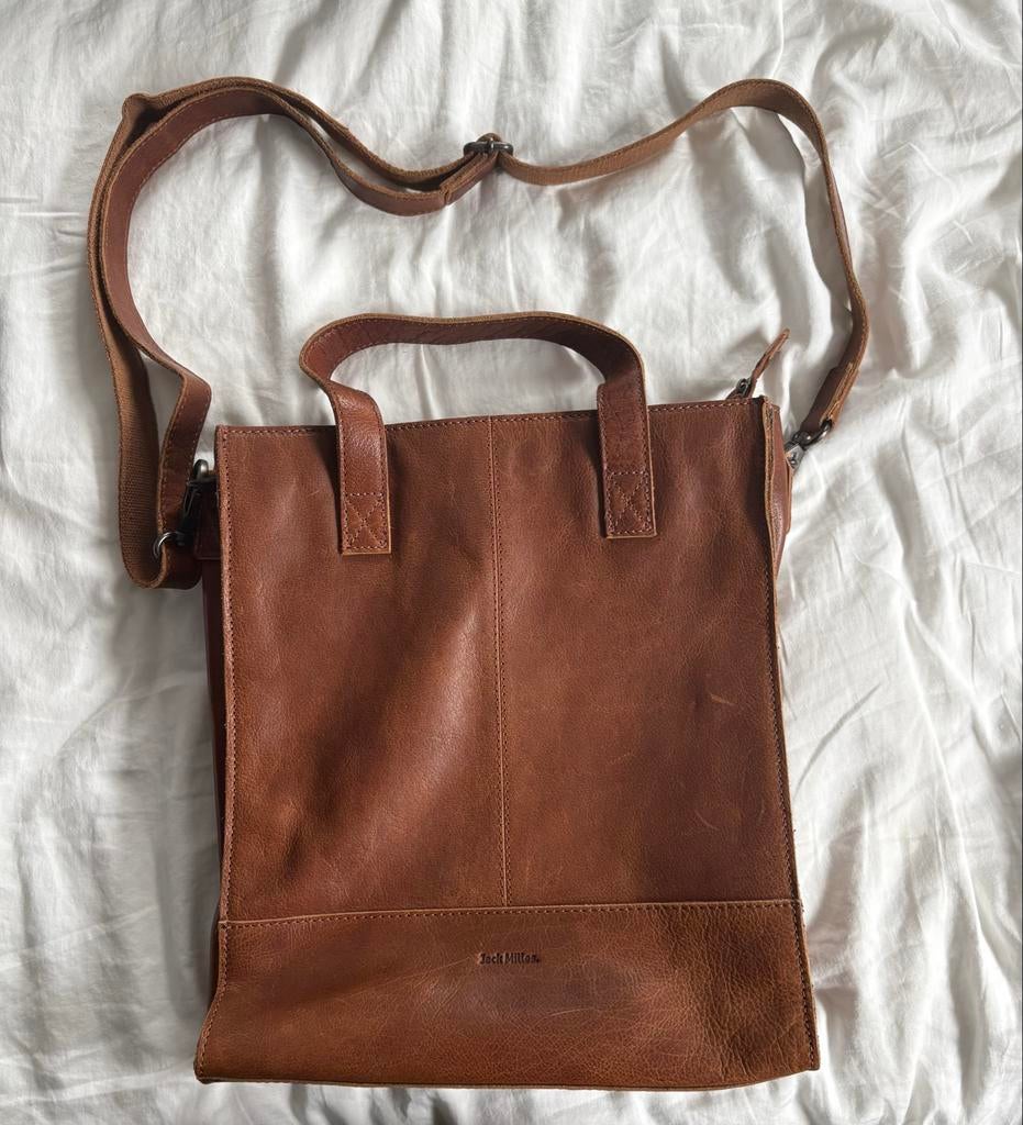 Jack Milles Leren Schoudertas/Handtas, Sieraden, Tassen en Uiterlijk, Tassen | Damestassen, Ophalen, Gebruikt, Bruin, Schoudertasje