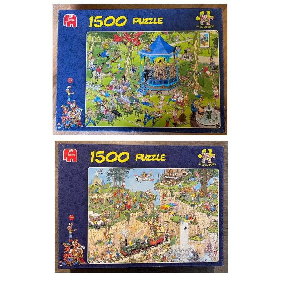 2 jan van haasteren puzzels 1500 stukjes, Ophalen, 500 t/m 1500 stukjes, Zo goed als nieuw