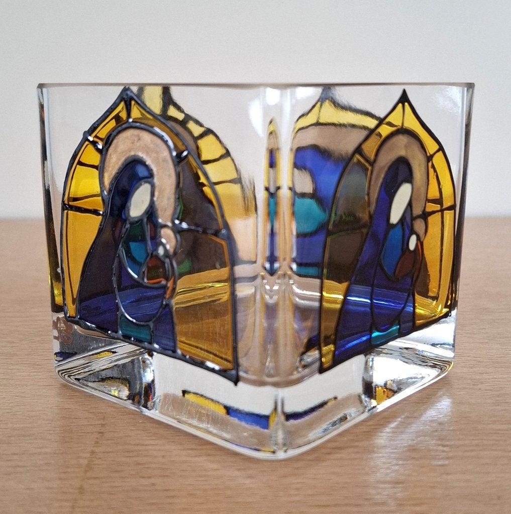 Waxinelichtje houder gebrandschilderd glas, Antiek en Kunst, Antiek | Glas en Kristal, Ophalen of Verzenden