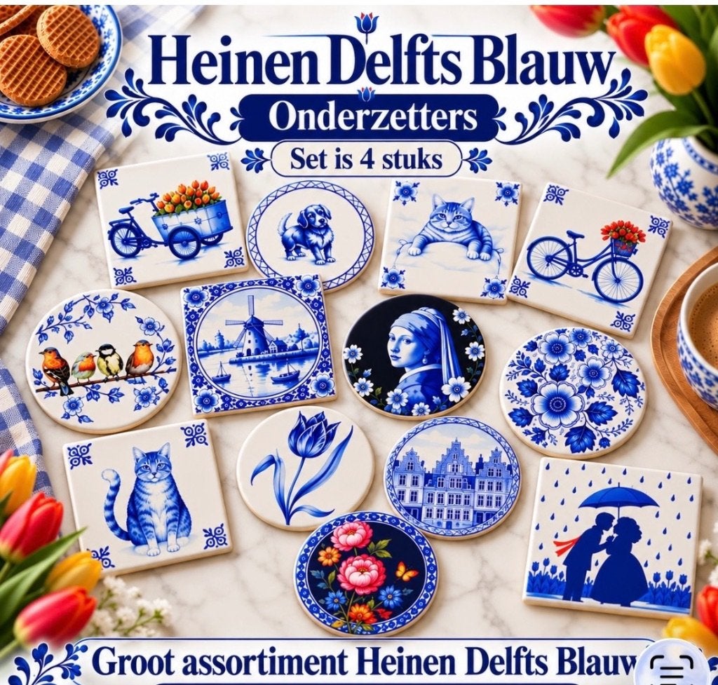 Onderzetters Heinen Delfts Blauw, groot assortiment Heinen, Steen/keramiek, Glasonderzetter, Nieuw, Ophalen of Verzenden