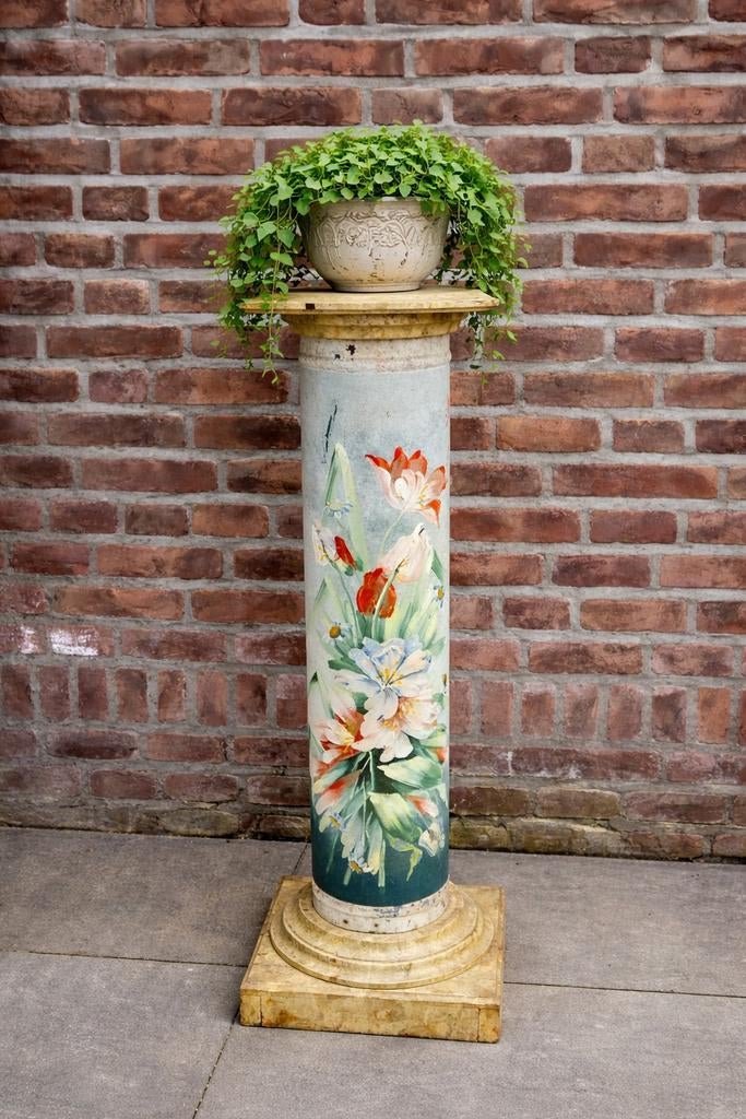 Handbeschilderde decoratieve zuil met bloemen brocante stijl, Ophalen