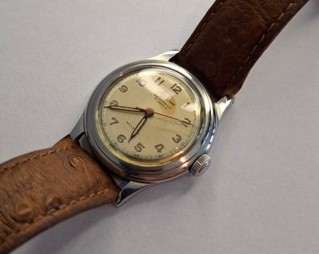 Vintage Alprosa Incabloc Horloge Jaren 40-50 Geserviced, Sieraden, Tassen en Uiterlijk, Overige merken, Staal, Met bandje, Polshorloge