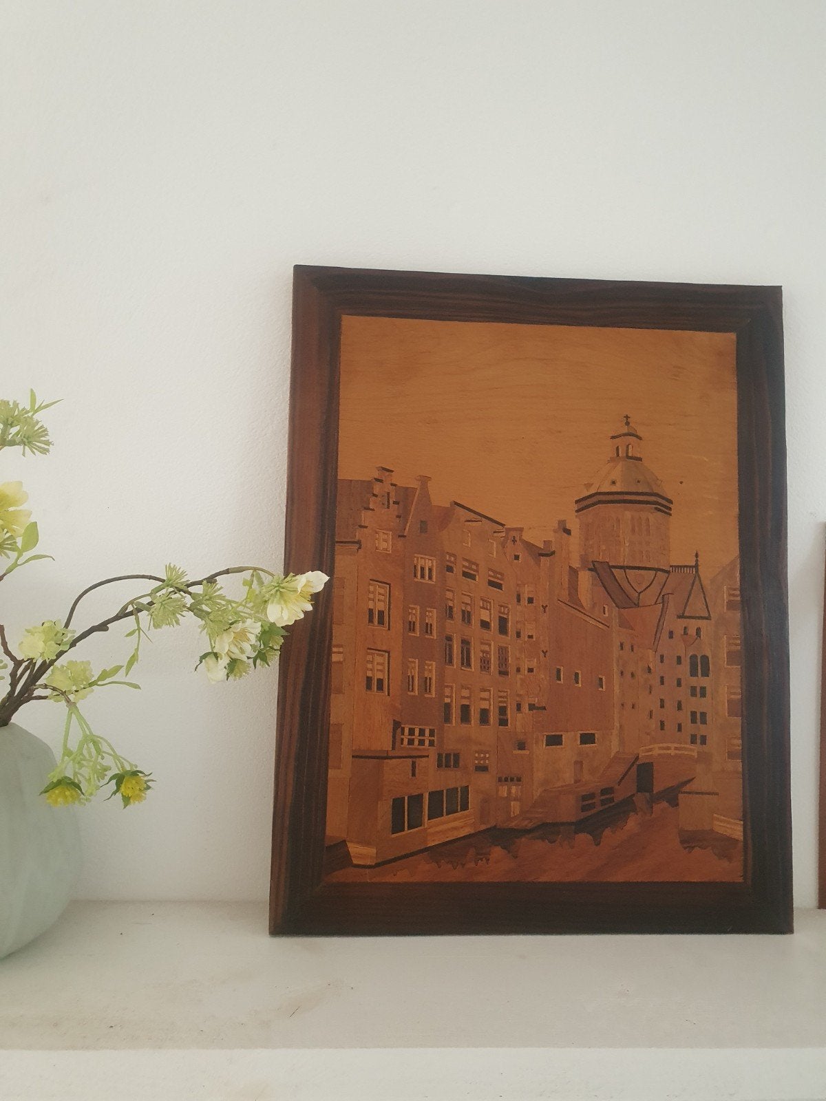 Antiek ingelegd houten stadsgezicht Amsterdam, Ophalen of Verzenden