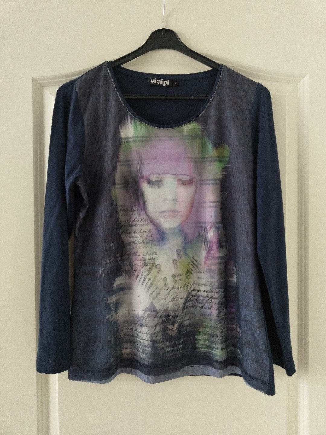 Viaipi shirt mt m blauw met gekleurde voorkant lange mouwen, Maat 38/40 (M), Blauw, Ophalen of Verzenden, Lange mouw