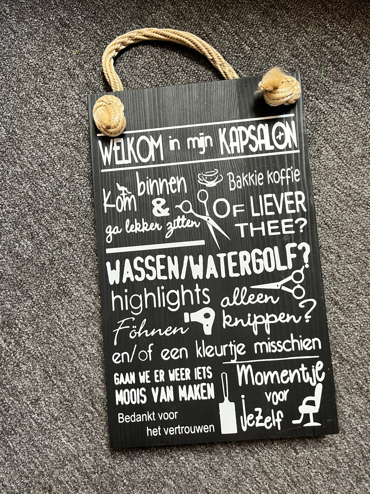 Tekstbord Kapsalon Welkom - Uniek Decoratiebord, Tekstbord, Nieuw, Ophalen of Verzenden, Met afbeelding