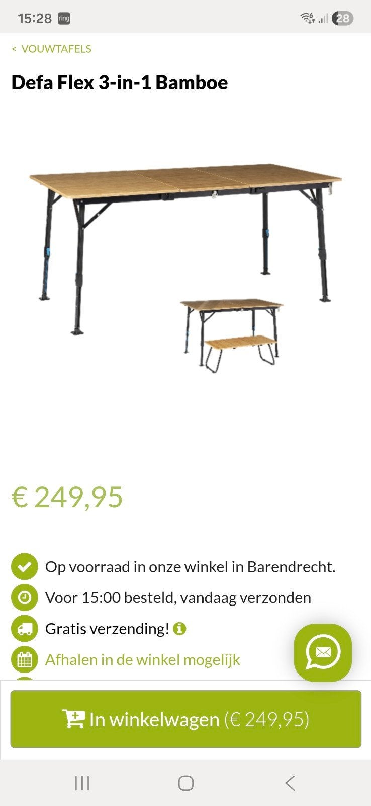 Defa Flex 3-in-1 Campingtafel - Bamboe, Verstelbaar, Ophalen, Nieuw, Campingtafel