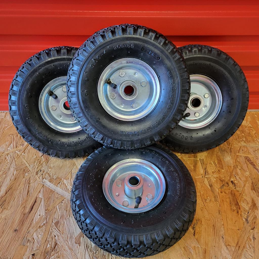 Set van 4 rubberen wielen 3.00-4 (260x85) met velg, Ophalen of Verzenden, Gebruikt
