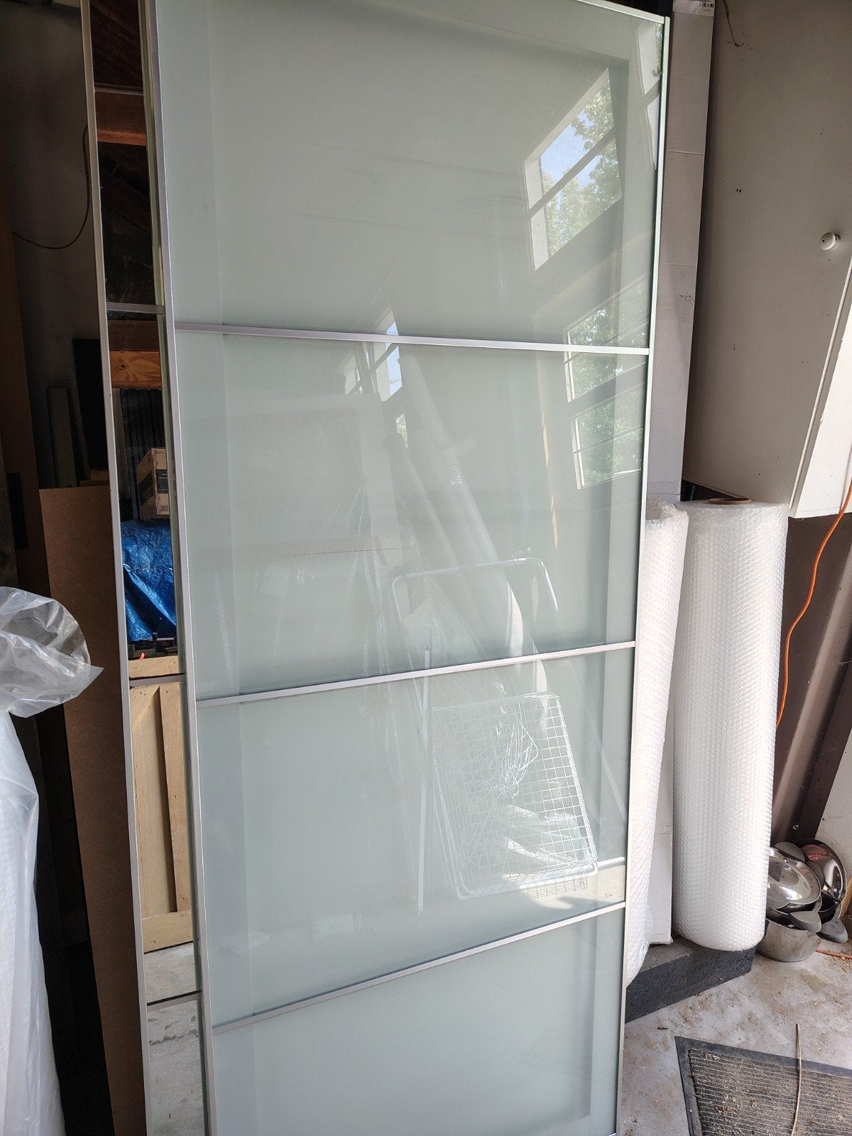 2 schuifdeuren voor Ikea pax kast. 1 spiegel deur 1 melkglas, Ophalen, Gebruikt, Ikea, Ikea