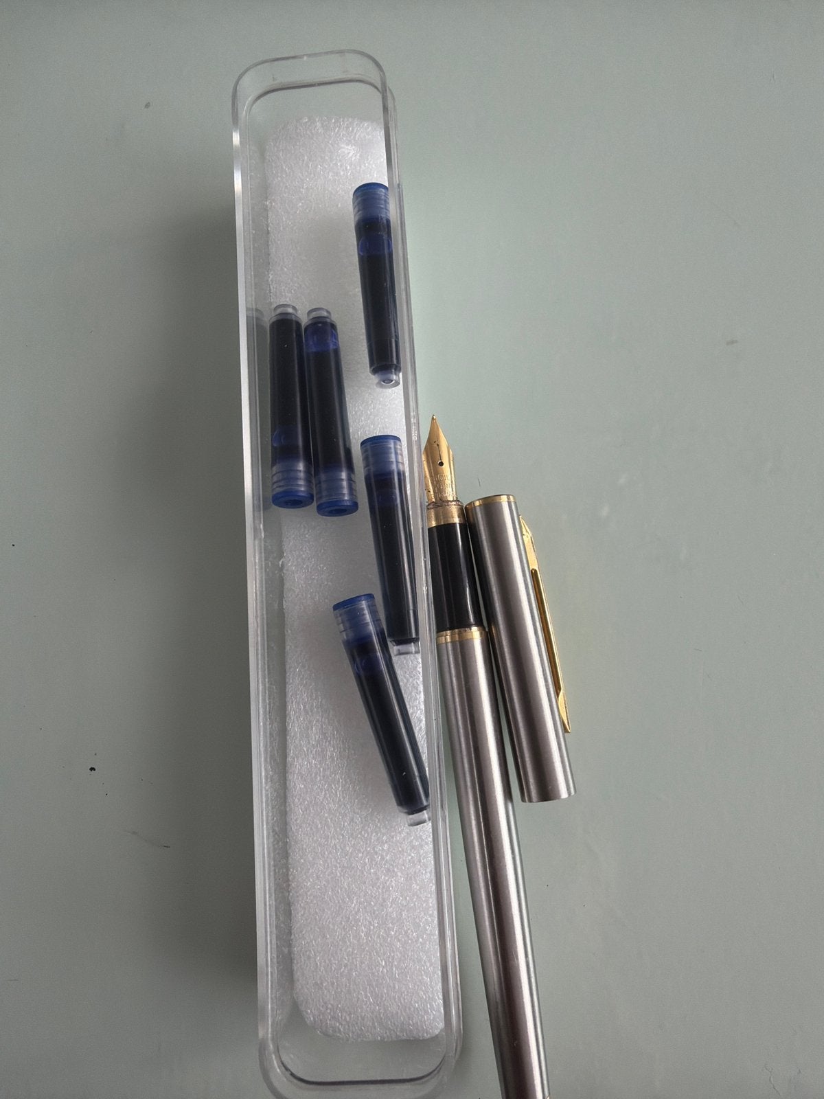 Klassieke RVS Vulpen met Iridium Point Germany  + 5 Inktpatr, Ophalen of Verzenden, Zo goed als nieuw, Vulpen, Overige merken