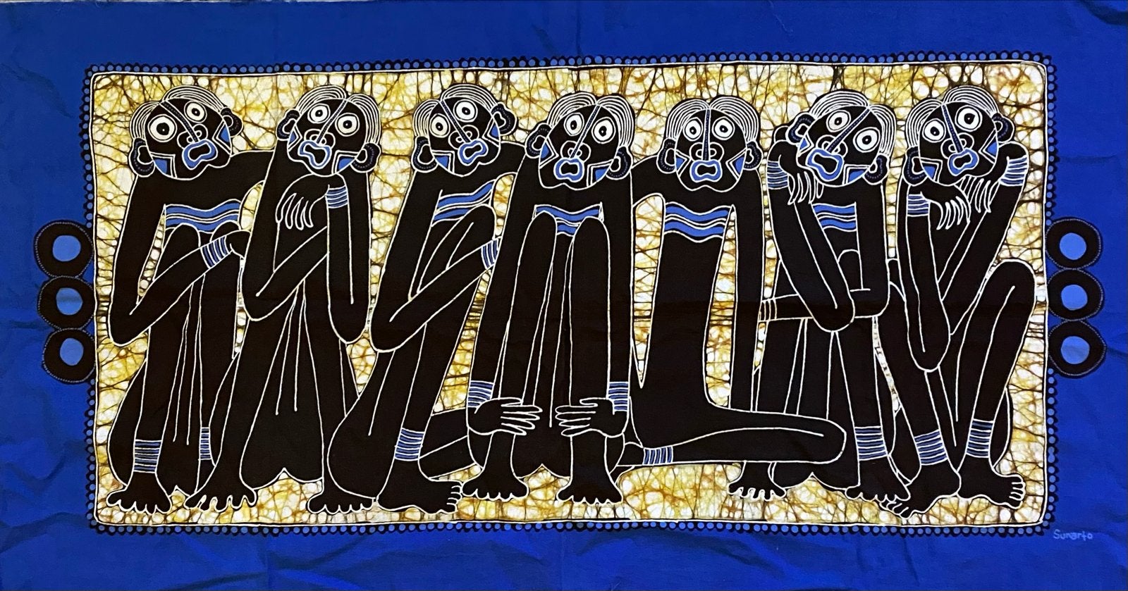 Origineel Batik Schilderij van Sunarto (93x46 cm), Antiek en Kunst, Handgemaakt, Ophalen of Verzenden, Indonesië, Meerkleurig