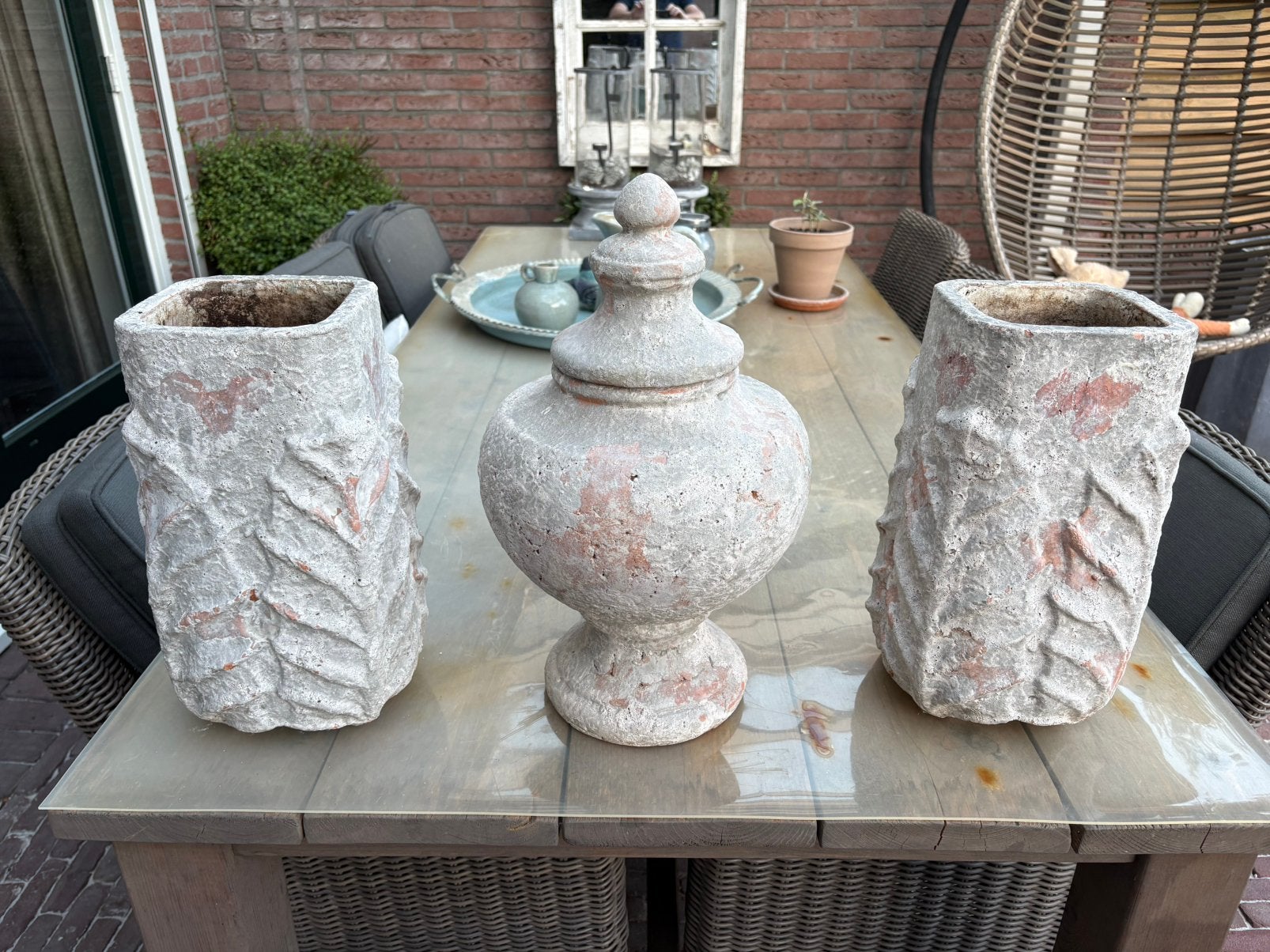 Set van vazen en pot met deksel voor planten/.bloemen, Ophalen, Gebruikt, Met deksel, Overige kleuren