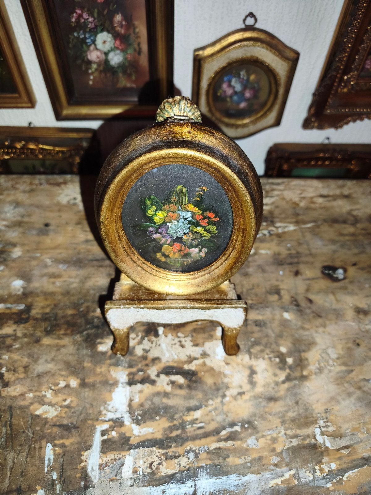 oud schilderijtje schilderij lijst stilleven bloemen Y32, Ophalen of Verzenden