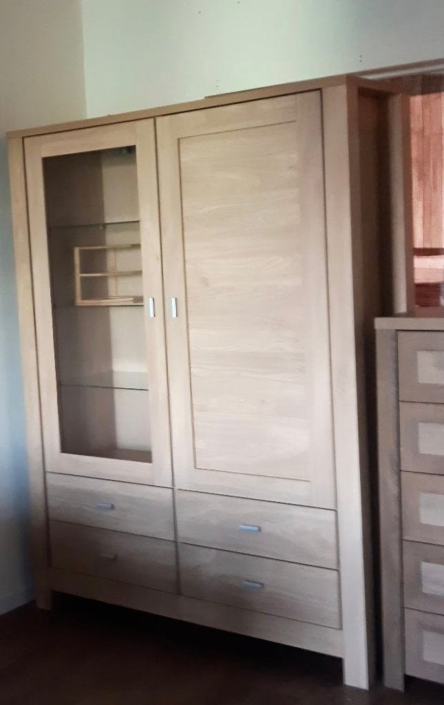 Moet z.s.m. weg! Eikenhouten buffetkast met vitrine en lades, Huis en Inrichting, Kasten | Buffetkasten, Ophalen, Gebruikt, 200 cm of meer