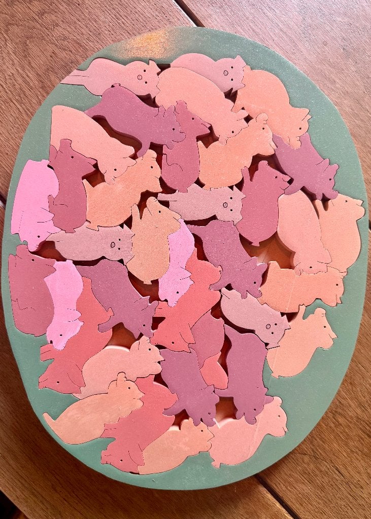 Puzzel varkens 49x31 cm. 10€, Ophalen of Verzenden, Minder dan 500 stukjes, Nieuw