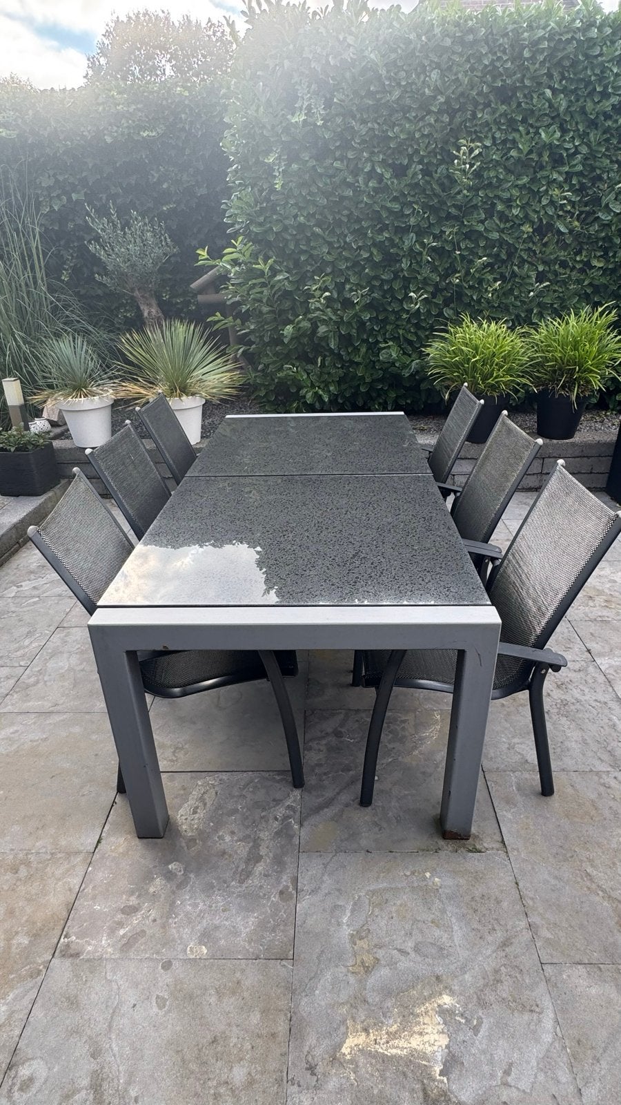 Eettafel met marmeren blad en 6 stoelen, Ophalen, Gebruikt, Rechthoekig, Overige materialen