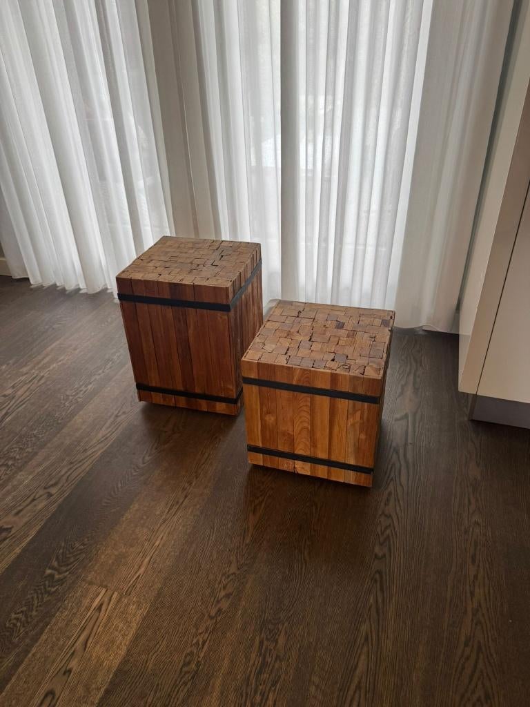 Teak Bijzettafels, Minder dan 55 cm, Gebruikt, Vierkant, Hout