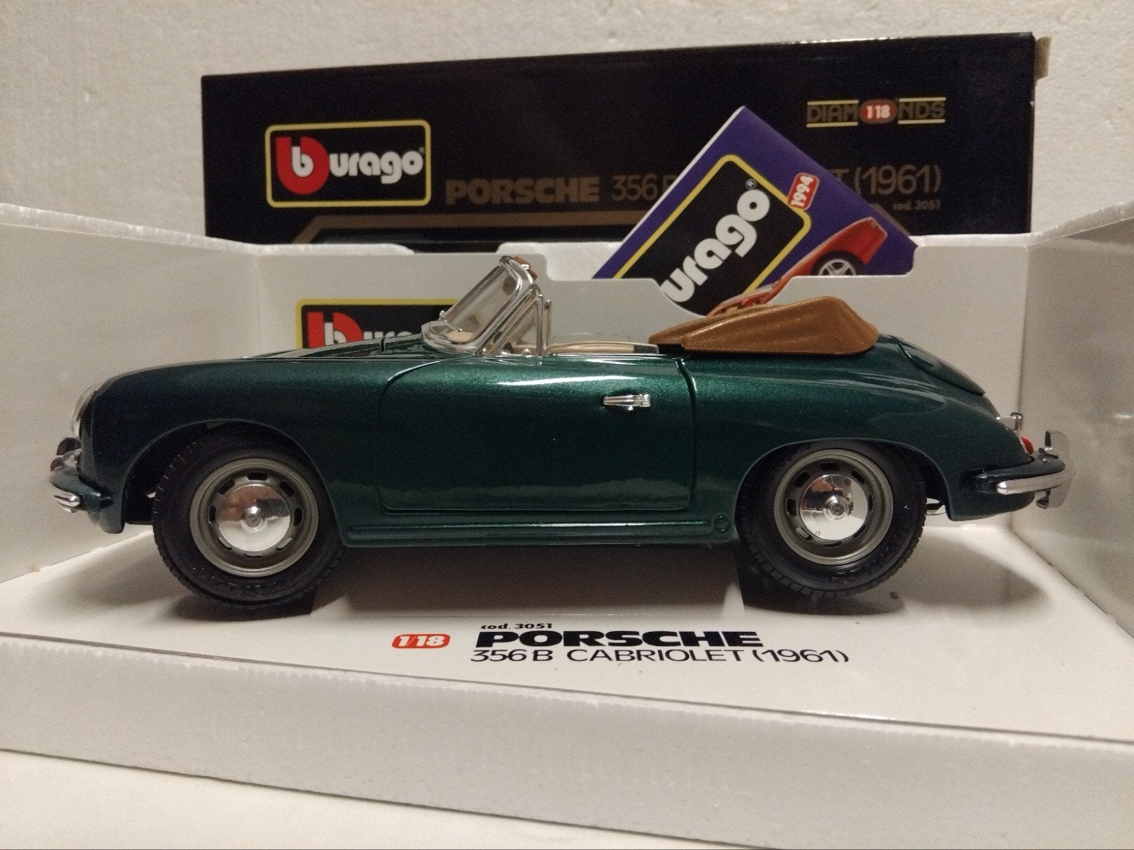 Porsche 356 B cabriolet 1961 groen Bburago metal 1:18 KRD, Ophalen of Verzenden, Zo goed als nieuw, Auto, Overige merken
