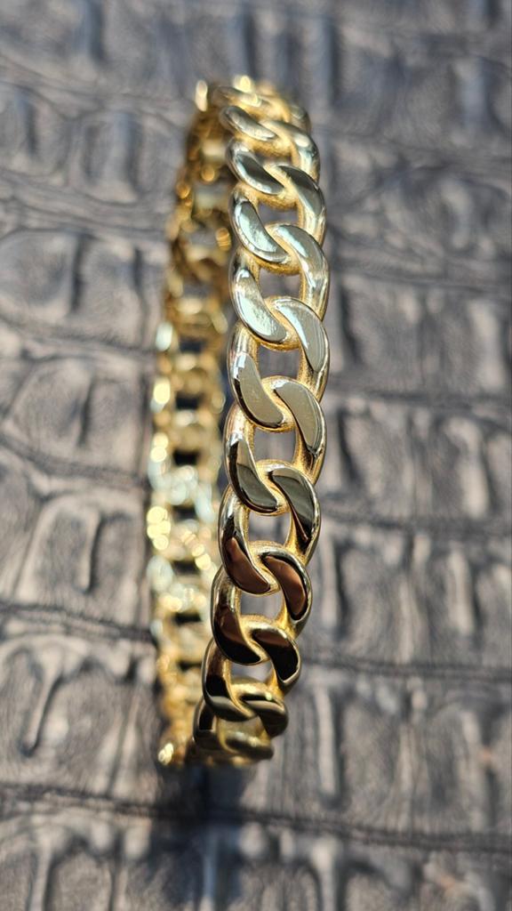 Prachtige Bangle gourmet schakel armband 8mm breed, Sieraden, Tassen en Uiterlijk, Armbanden, Ophalen of Verzenden, Nieuw, Goud