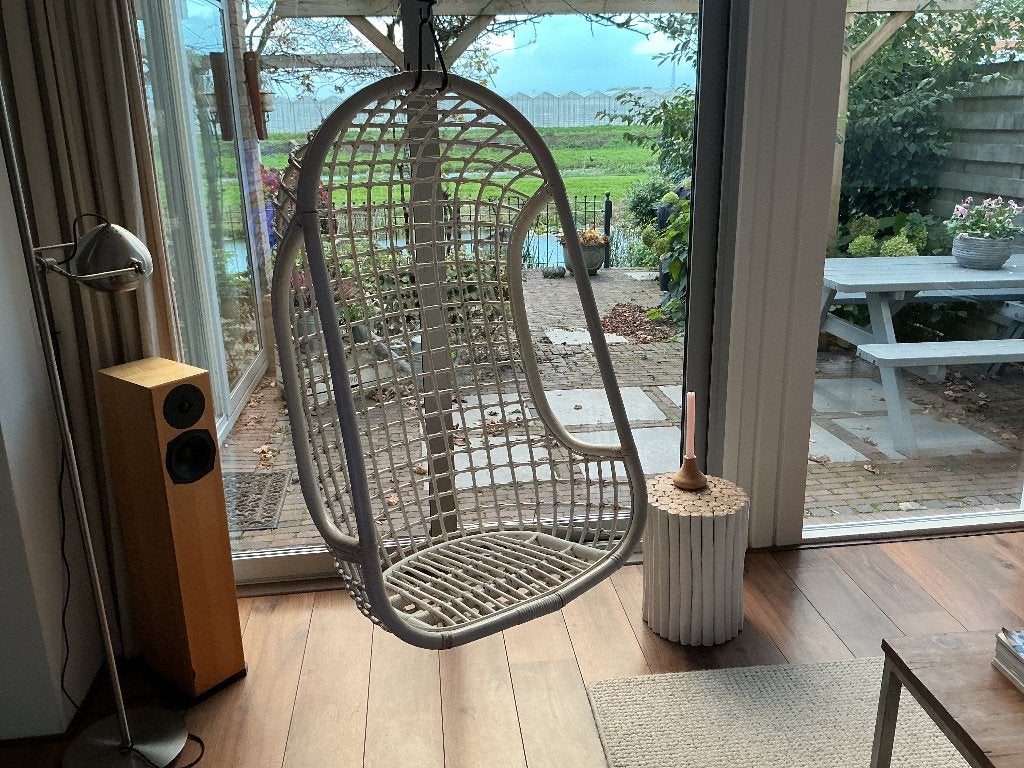 Witte rotan hangstoel, Ophalen, Gebruikt, Minder dan 75 cm, Riet of Rotan