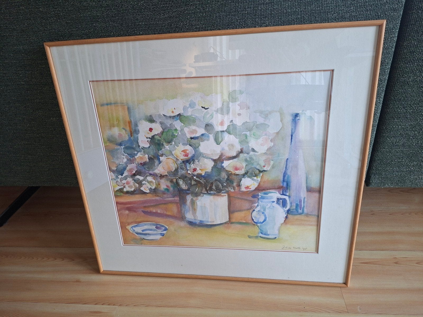 Aquarel Stilleven met Bloemen - Gesigneerd '95, Antiek en Kunst, Kunst | Schilderijen | Klassiek, Ophalen