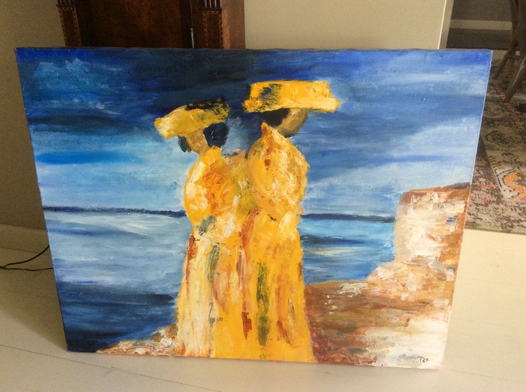 SALE Groot Indisch / Surinaams schilderij op linnen doek, Antiek en Kunst, Ophalen, Figuren