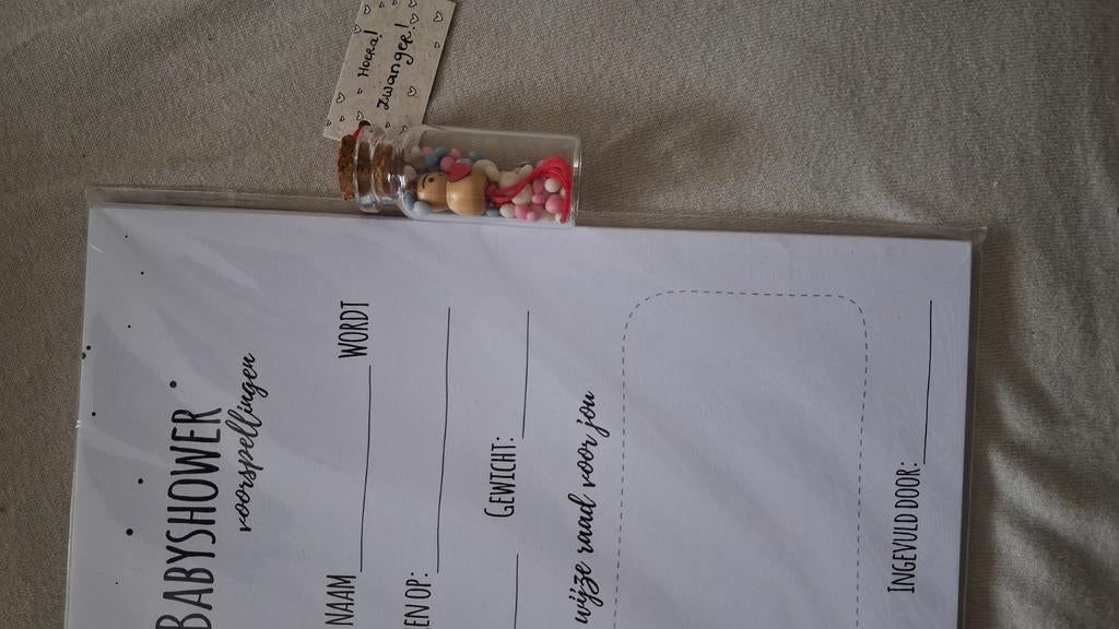 Babyshower kaarten 10x en buisje Hoera Zwanger nieuw, Ophalen of Verzenden, Nieuw