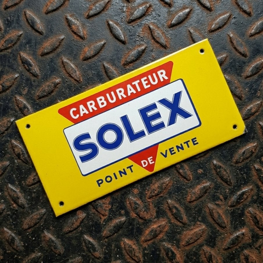 Emaille Schild SOLEX 70's Motorfiets Verkooppunt Reclamebord, Verzamelen, Merken en Reclamevoorwerpen, Verzenden, Gebruikt, Reclamebord