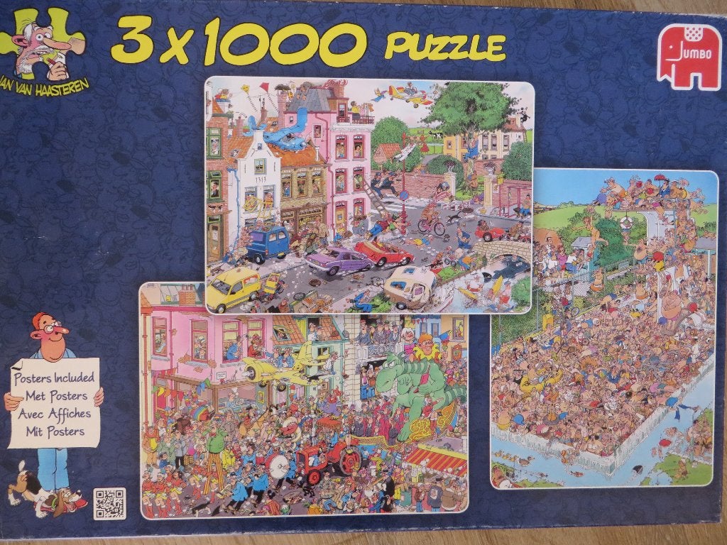 Jan van haasteren 3 in 1 doos, Ophalen of Verzenden, 500 t/m 1500 stukjes, Zo goed als nieuw, Legpuzzel