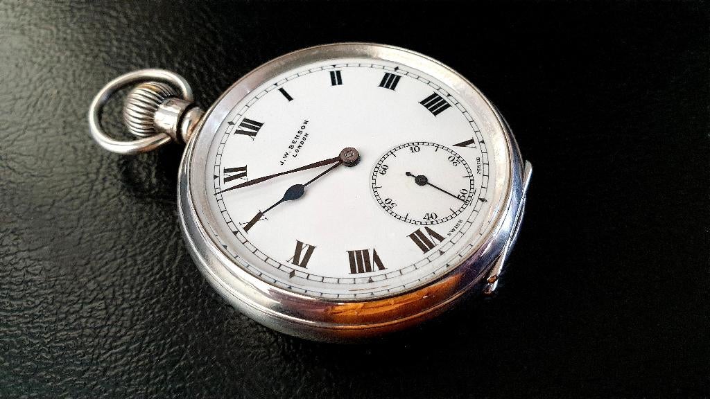 Massief zilveren zakhorloge J.W. Benson 1938 !!ONGEBRUIKT!!, Ophalen of Verzenden, Zilver, Overige typen