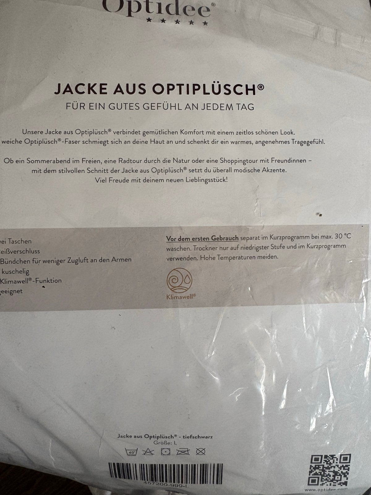 Optidee Optiplüsch Jas - Zwart, Maat L, Ophalen of Verzenden, Nieuw, Maat 42/44 (L), Zwart