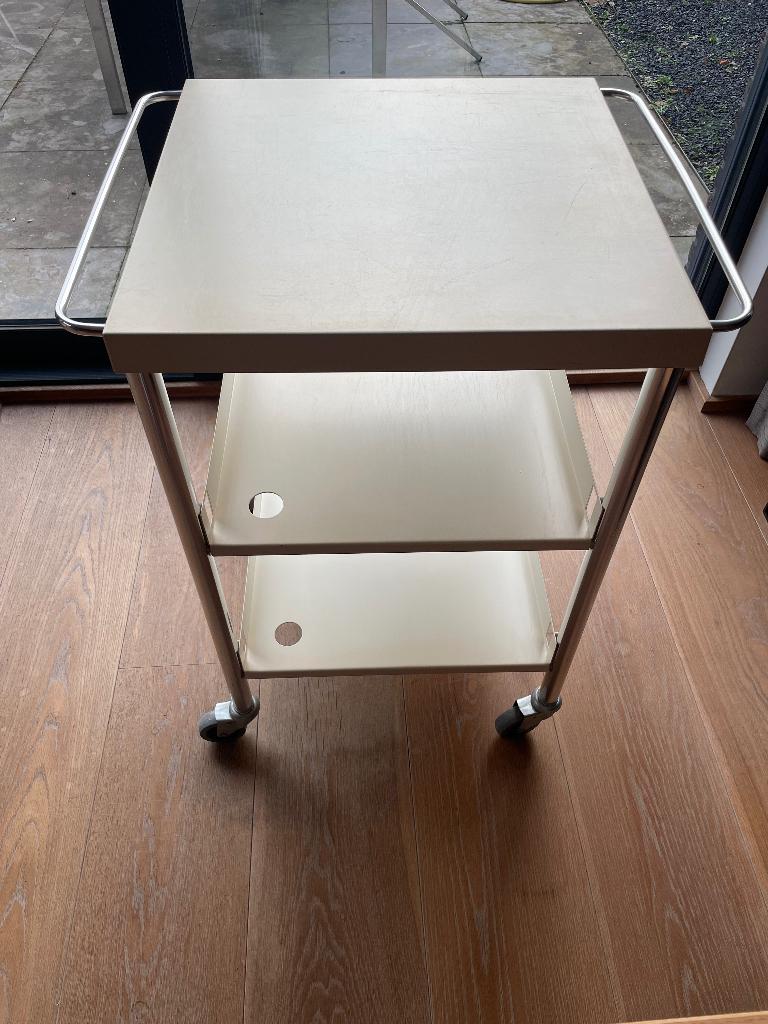 Ikea ENEBY computer roltafel / keuken trolley, wit metaal, Ophalen, Gebruikt, 70 tot 120 cm, Metaal