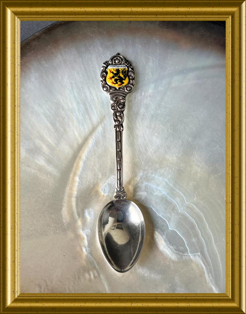 Zilveren lepeltje met emaille: Portschach, Antiek en Kunst, Ophalen of Verzenden, Zilver