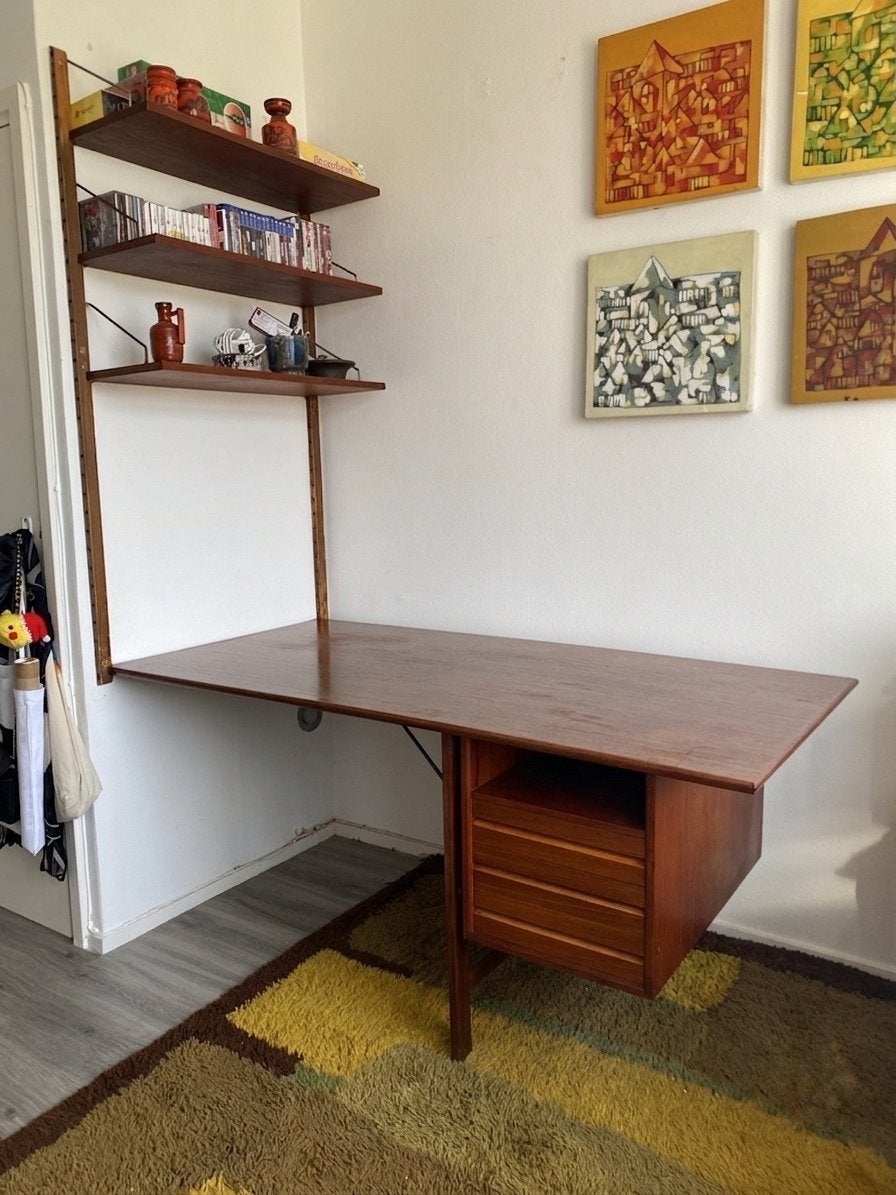 Vintage Poul Cadovius bureau/eettafel teak 1960 Royal System, Ophalen, Opbergruimte, Gebruikt, Hout