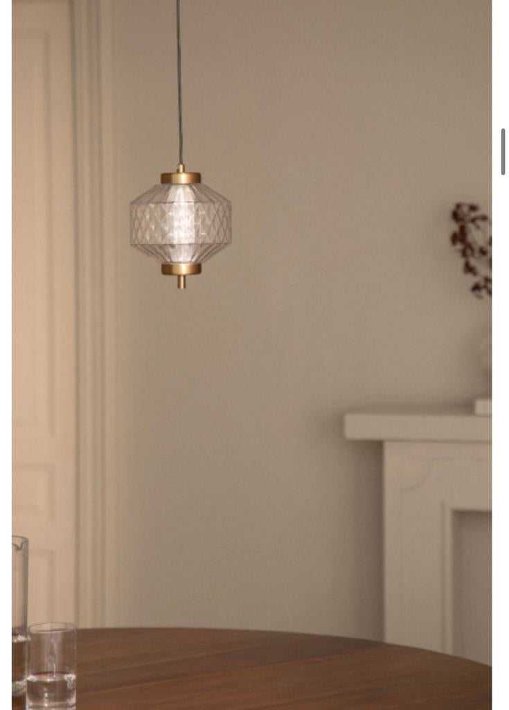 2 hanglampen glas look - goud, Huis en Inrichting, Lampen | Hanglampen, Ophalen, Nieuw, Glas, Minder dan 50 cm
