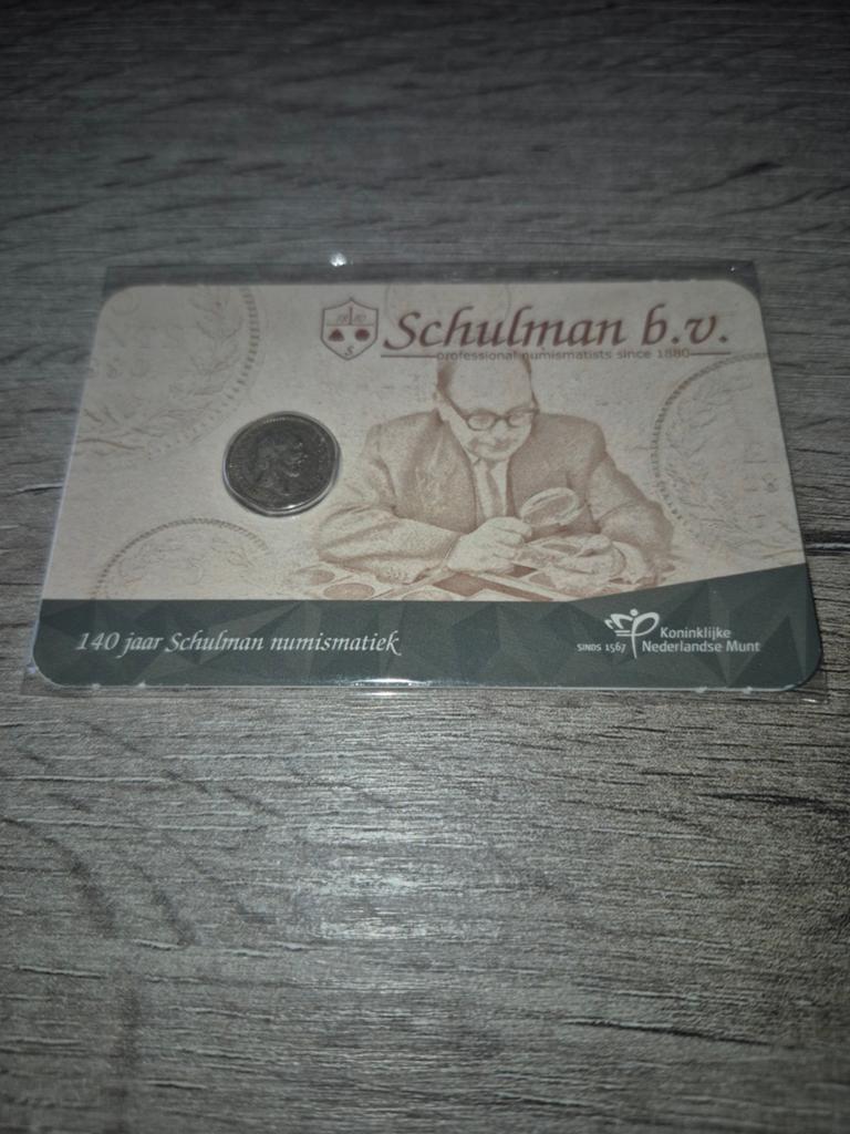 Schulman zilveren vijf cent in coincard 1850, Ophalen of Verzenden, Nederland, Munten