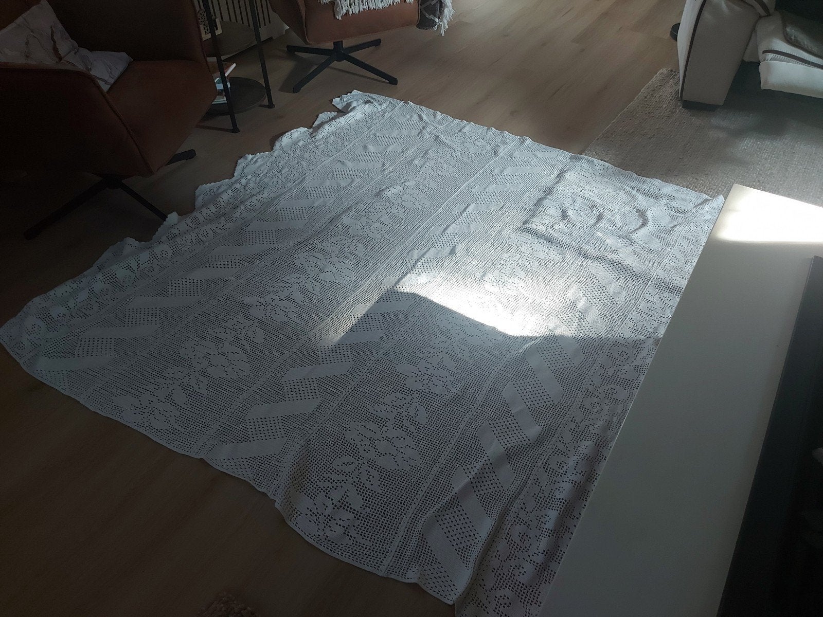 Handgemaakte witte sprei 160x190, Huis en Inrichting, Ophalen, Zo goed als nieuw, Katoen