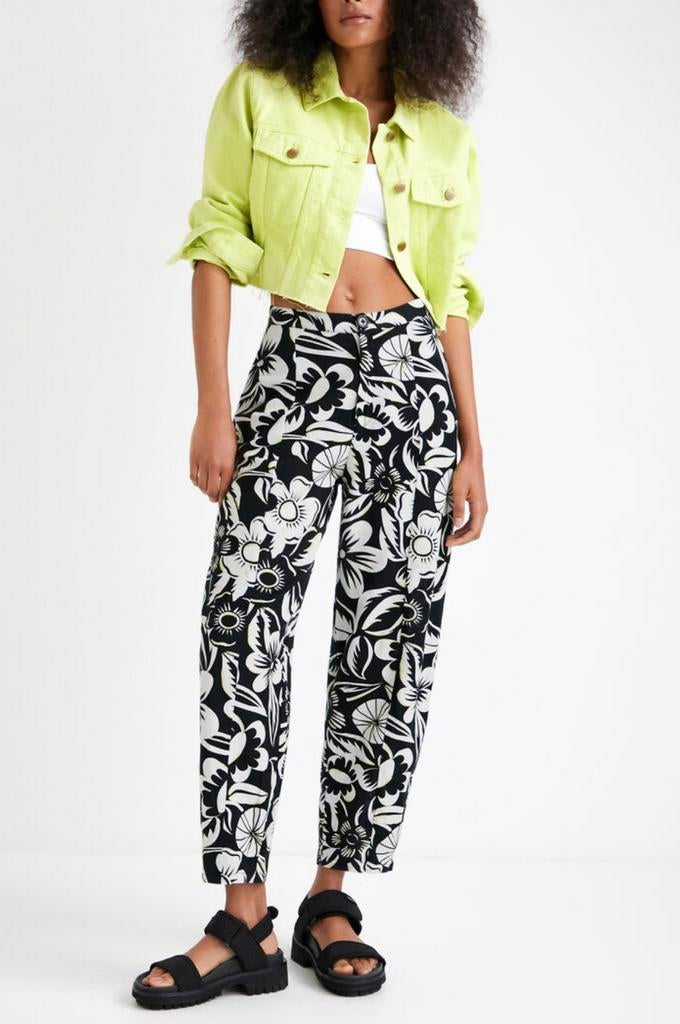 DESIGUAL nieuwe broek linnen katoen pants linen bloemen XL, Zwart, Maat 46/48 (XL) of groter, Nieuw, Ophalen of Verzenden
