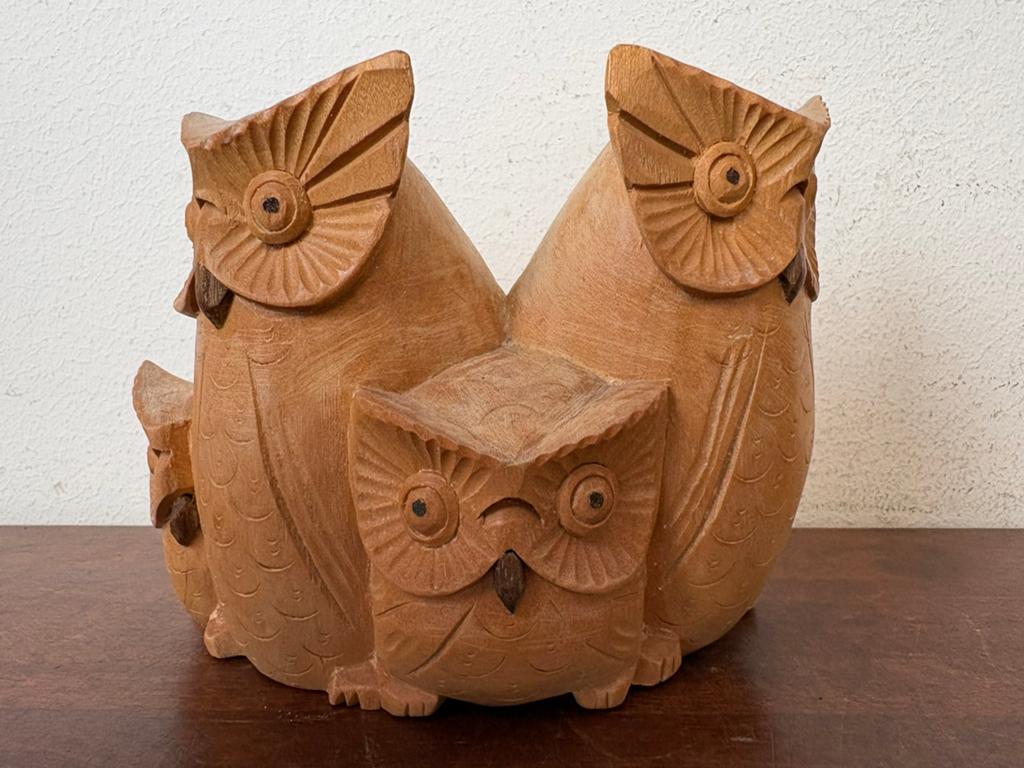 Uilenfamilie 4x uil houtsnijwerk bali Indonesië, Antiek en Kunst, Kunst | Beelden en Houtsnijwerken, Houtsnijwerk, Minder dan 20 cm
