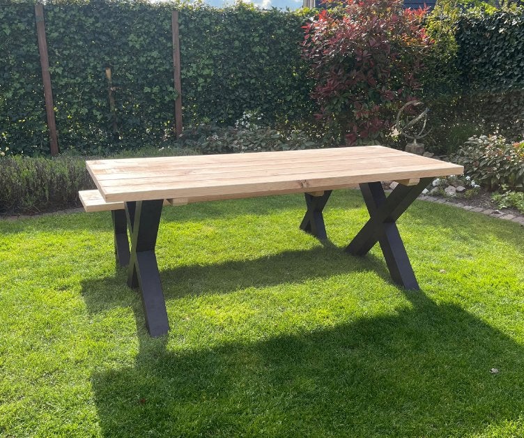 houten tuintafel met stalen poten - nieuw, Tuin en Terras, Ophalen of Verzenden, Nieuw, Rechthoekig, Hout