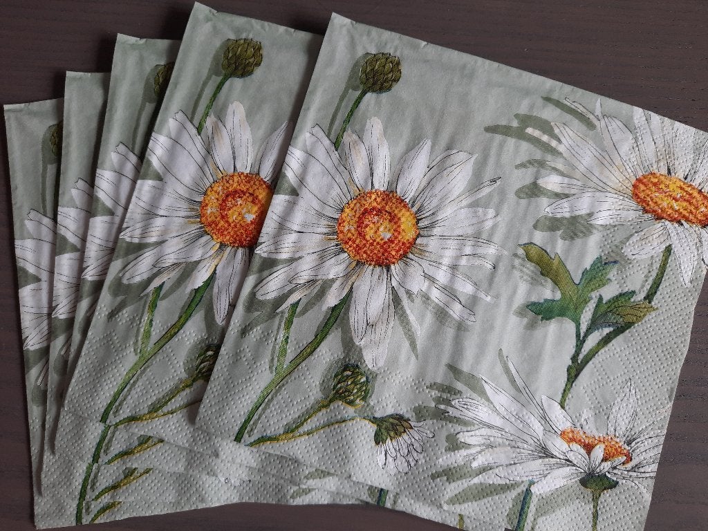 servetten (5x) bloemen margrieten daisy hobby decoupage, Nieuw, Meerkleurig, Papier of Karton, Overige merken